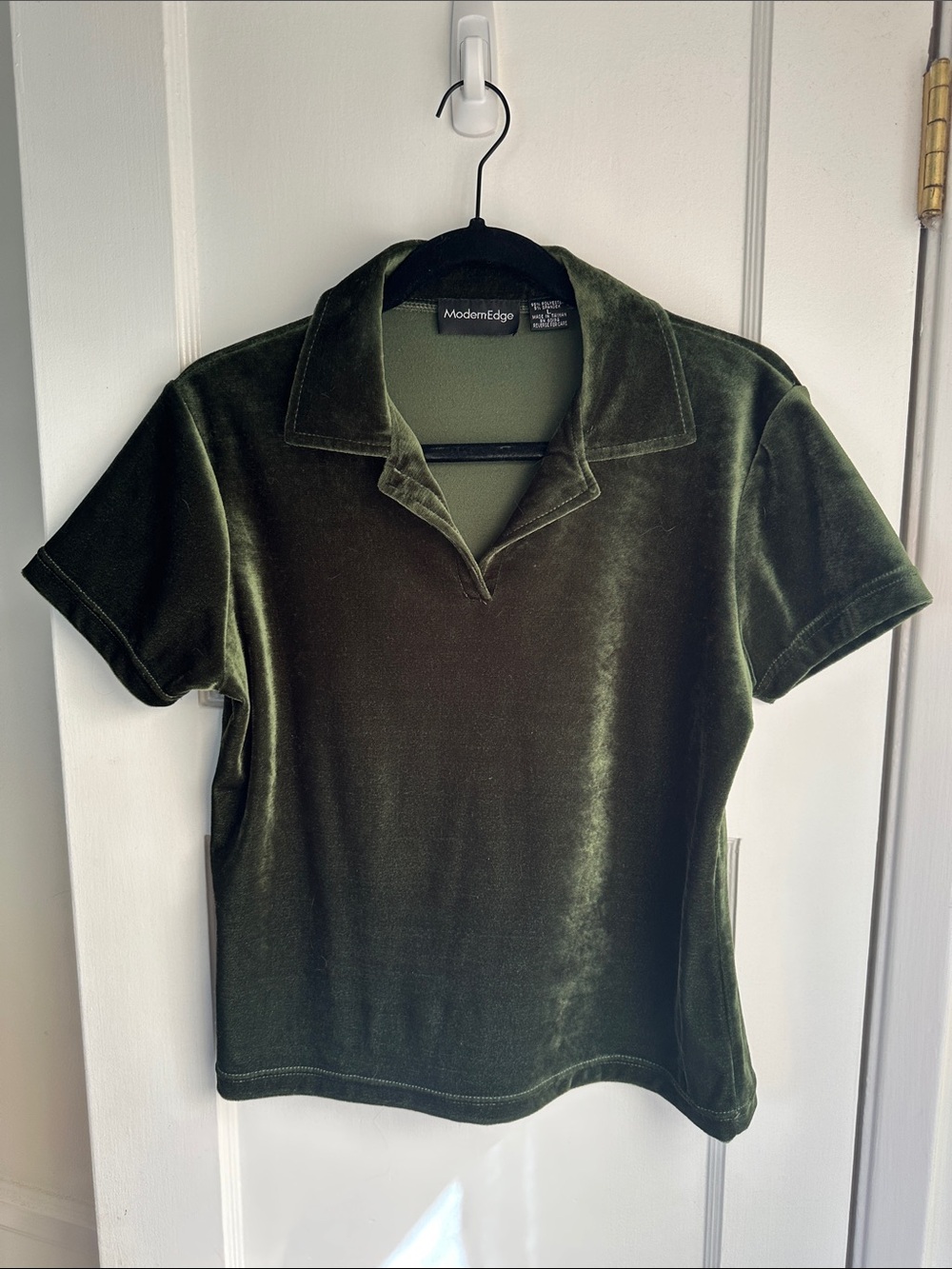 Modern Edge Olive Green Velvet Polo Tee - Large
